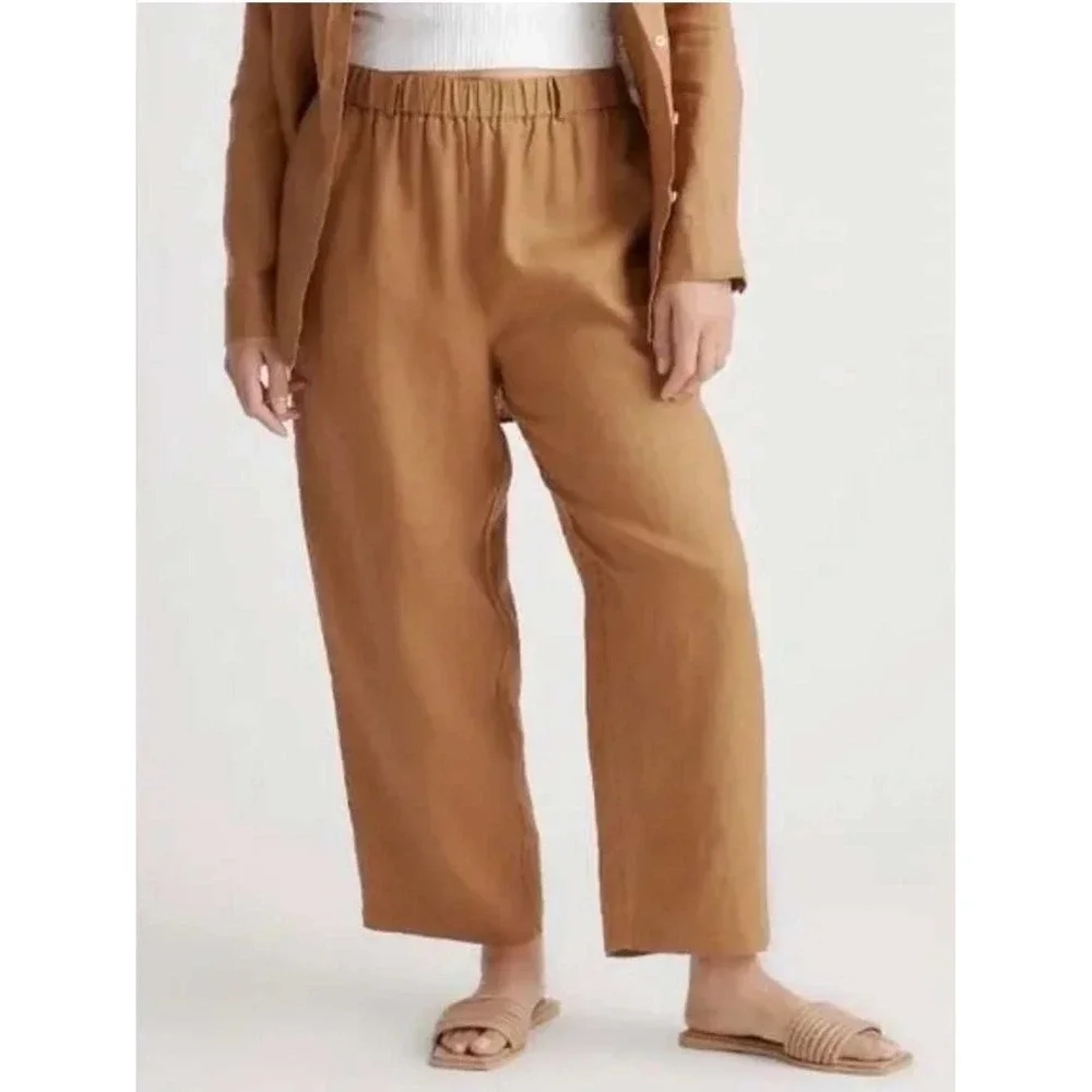 Quince 100% European Linen Tapered Ankle Pants in Golden Brown Size Small